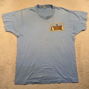 Screen Stars Tee M Blue Vintage 80s Boy Scouts Hoosier Trails Paper Thin USA